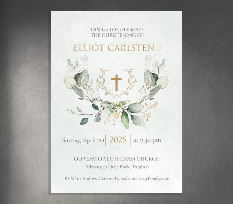 Christening invitation with Eucalipt