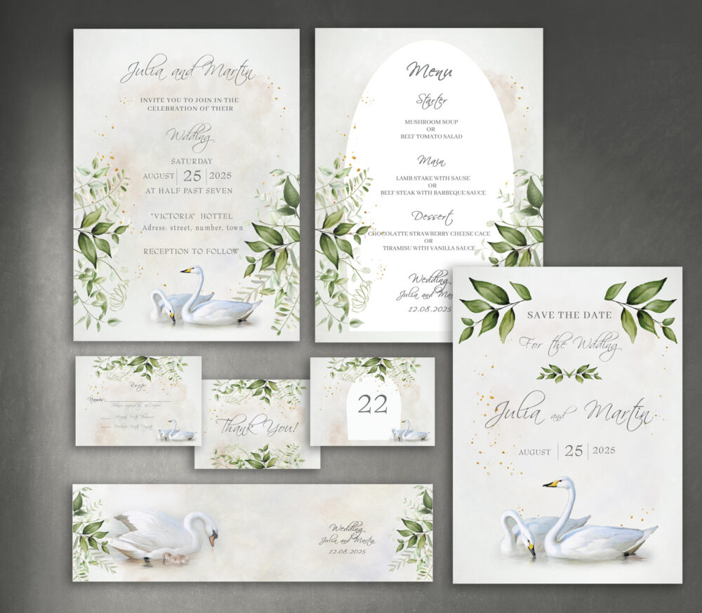 Wedding invitation with swans.