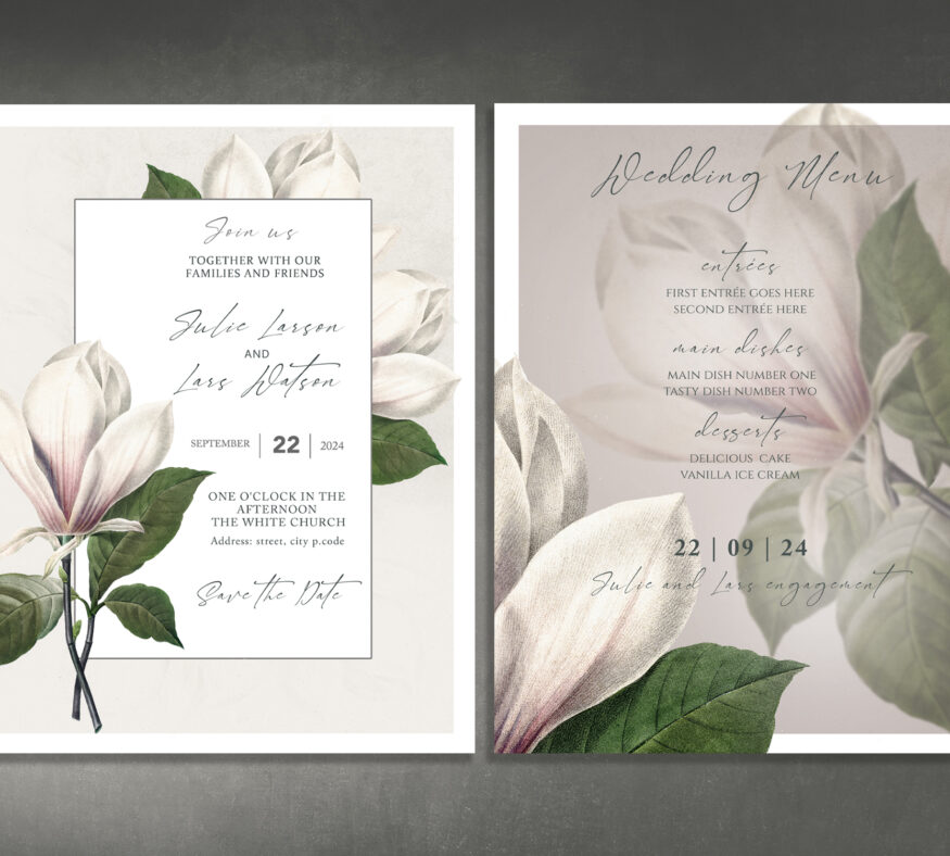 Wedding invitation with magnolies